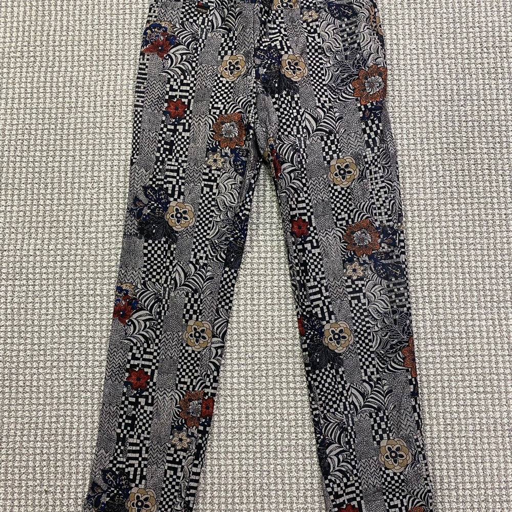 Lissette Patterned Floral Geometric Print Pants - Black, White, Red, Tan
